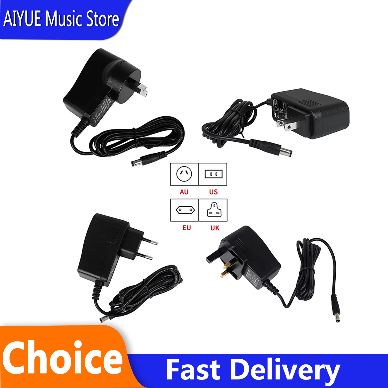 Audio Music Effect - DC 9V 1,2A Gitarrenpedal-Netzteiladapter AC Schwarz