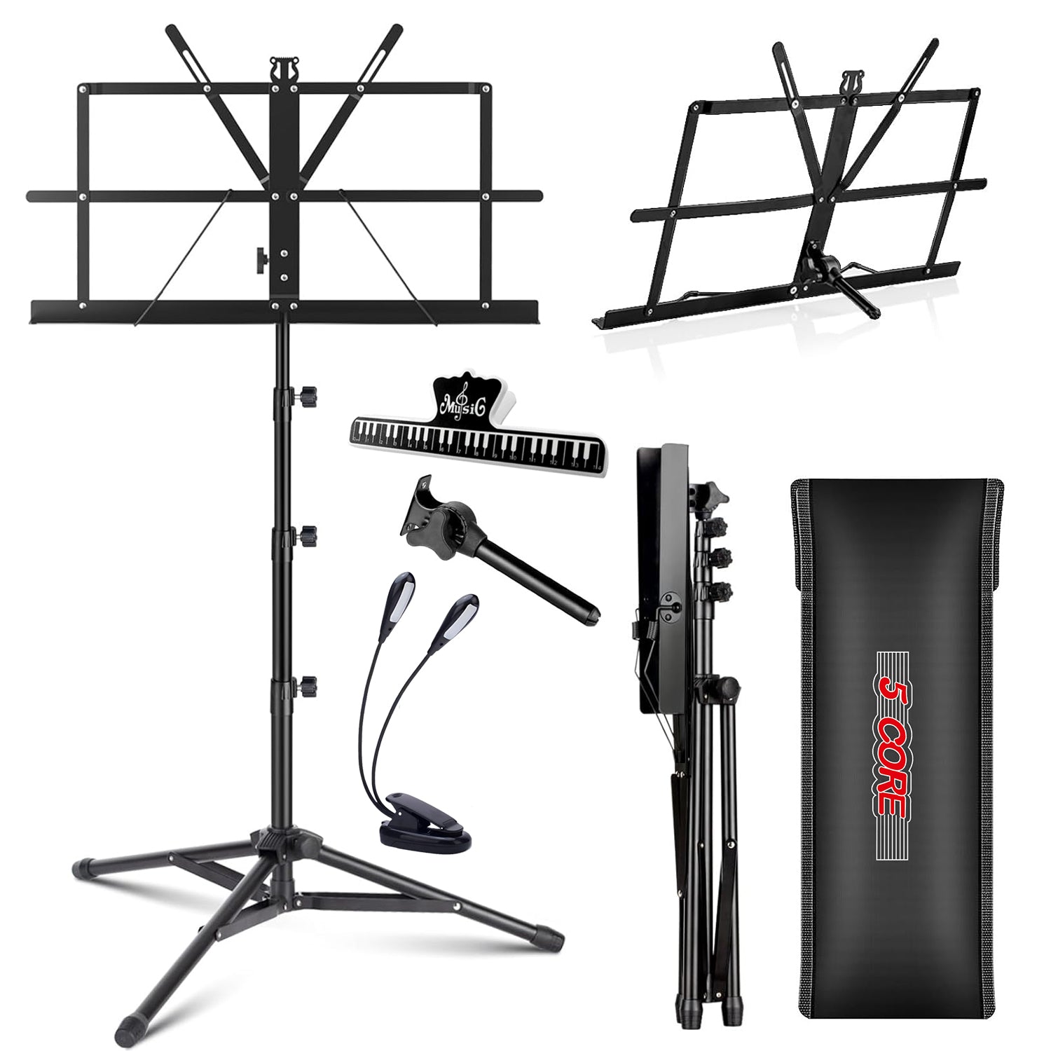 Music Stand Folding - 5 Core Notenständer für Notenblätter, tragbares