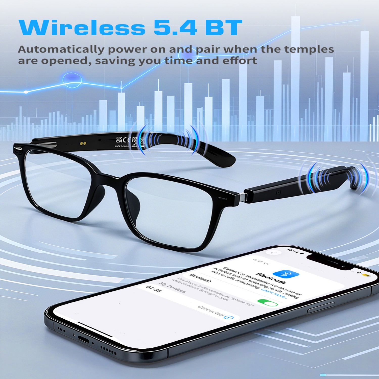 Audio Music Voice - GT35 Smart-Brille mit KI-Übersetzung, Open-Ear-Audio, Freisprechfunktion,