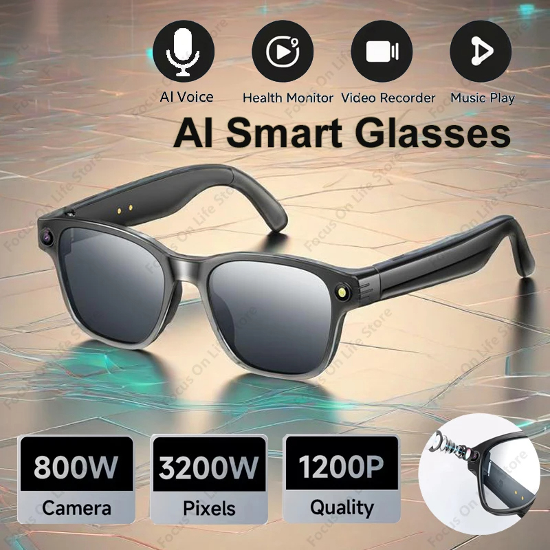 Audio Music Voice - KI-Smart-Brille mit 8-Millionen-Kamera, Bluetooth-Sonnenbrille, Aufnahme-, Audio-,
